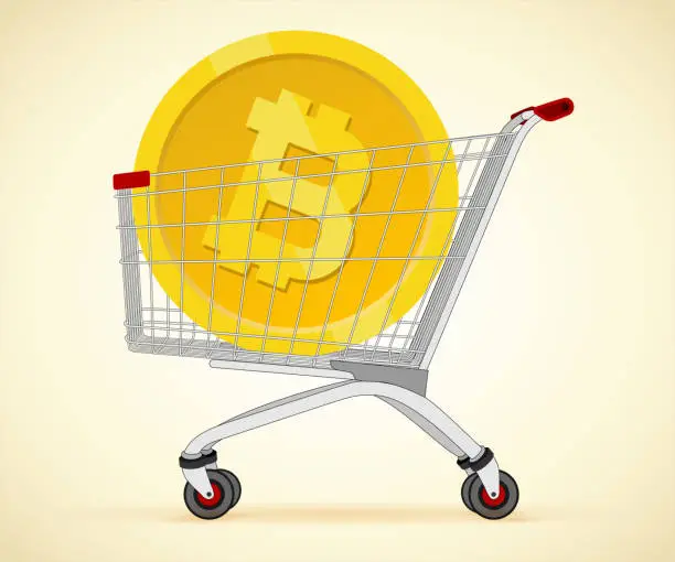 Vector illustration of Bitcoin in the shopping cart.