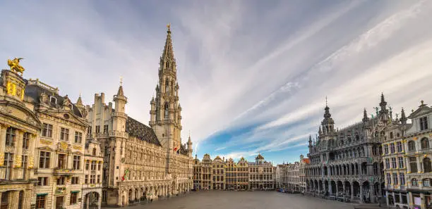 Brussels Belgium, panorama city skyline at Grand Place Square