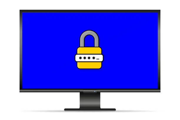 Vector illustration of Padlock and password on screen.