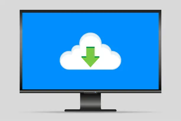 Vector illustration of Cloud computing download on screen.