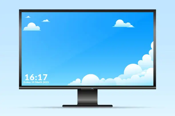 Vector illustration of Screen with display of blue sky with cloud.