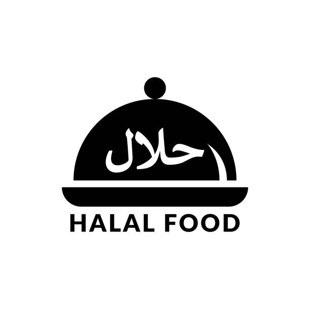 Halal restaurant bell icon Vector illustration in HD very easy to make edits. black meat tray stock illustrations