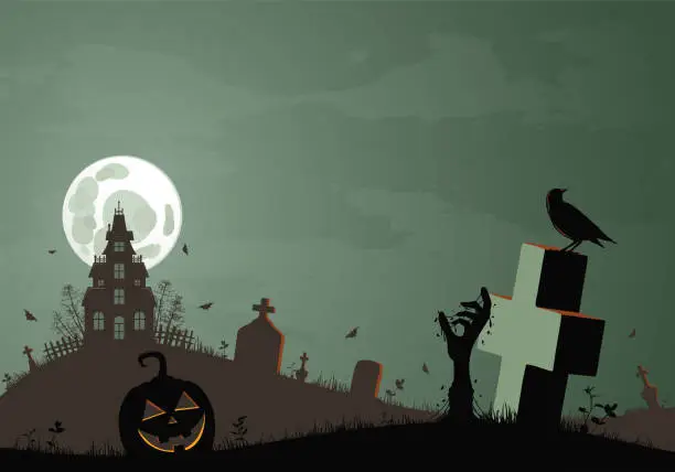 Vector illustration of Green spooky Halloween background