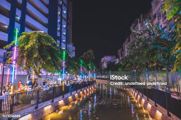 Unacquainted People Come To Visit Loi Krathong Festival On Khlong Ong Ang Canal At Bangkok City Stock Photo - Download Image Now
