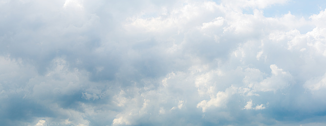 Panorama sky clouds background, soft close up nature white cloud sky
