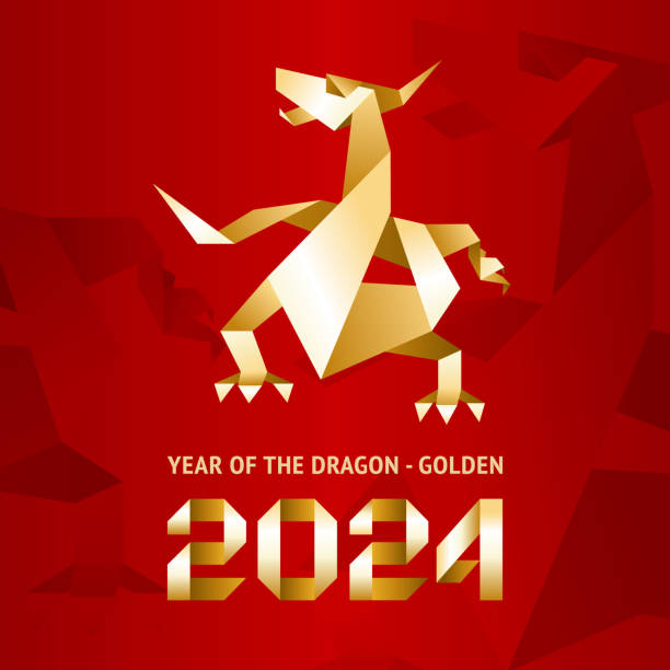 istock Origami dragon made paper, 2024 Year, for New Year's greetings vector illustration 1473260540