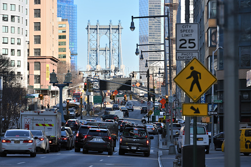 New York City - February 14, 2023: traffic at Flatbush Avenue in Brooklyn, New York City, United States