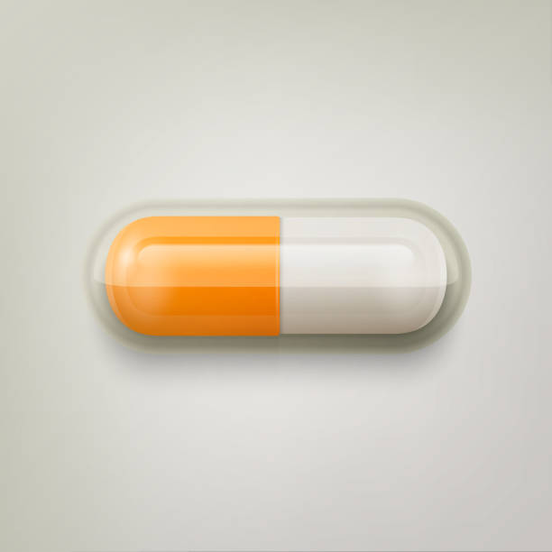 Vector 3d Realistic Orange and White Pharmaceutical Medical Pill, Capsule, Tablet on White Background. Front View. Copy Space. Medicine, Health Concept Vector 3d Realistic Orange and White Pharmaceutical Medical Pill, Capsule, Tablet on White Background. Front View. Copy Space. Medicine, Health Concept. birth control pill stock illustrations