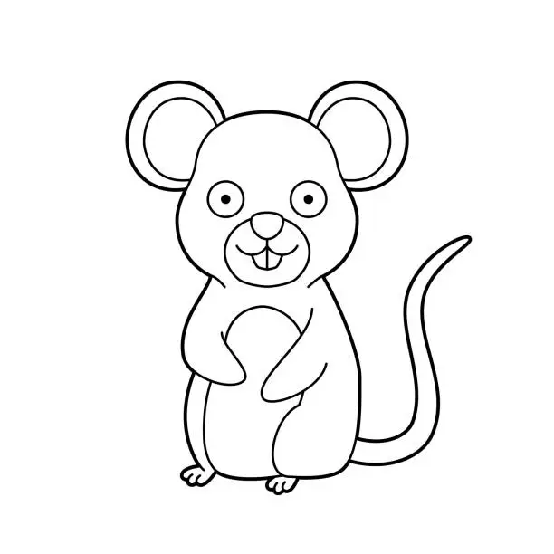 Vector illustration of Easy coloring cartoon vector illustration of a mouse