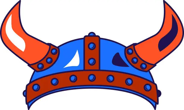 Vector illustration of Ancient Viking Helmet Bull Horns Decorated