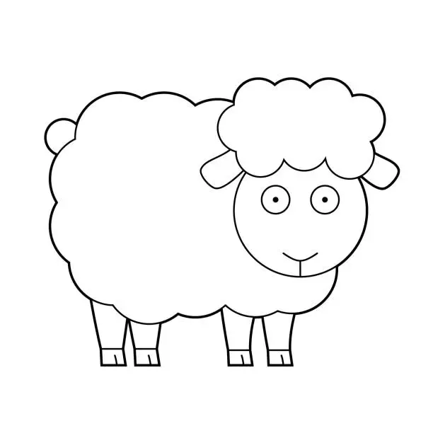 Vector illustration of Easy coloring cartoon vector illustration of a sheep