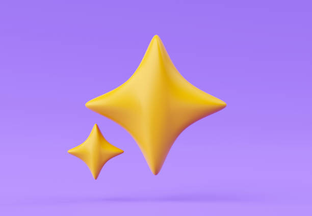 3d render shining star icon on purple background, decorative elements illustration, big sharping star style.