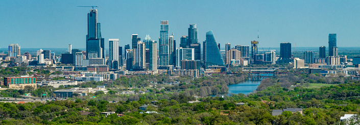 Panorama of downtown Austin, Texas and Colorado River.