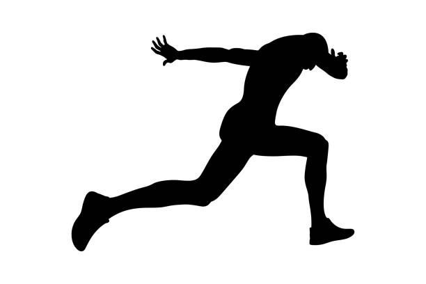 illustrations, cliparts, dessins animés et icônes de course à pied ligne d’arrivée athlète coureur sprinter silhouette noire sur fond blanc, illustration sportive - track and field 30s adult athlete