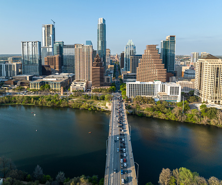 The Austin Texas Sunrise of 2017 The Travel Destination Cityscape Skyline - Sunrise Cityscape Austin Texas at Golden Hour Above Tranquil Lady Bird Lake 2017