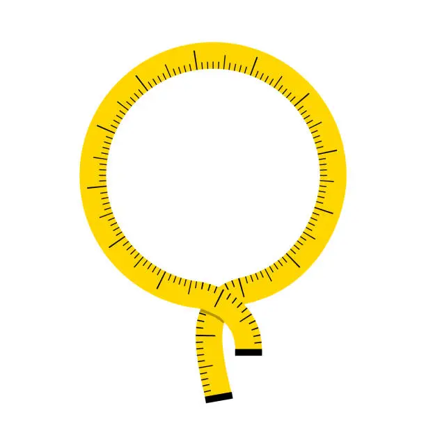 Vector illustration of circle a ring of yellow measuring tape with interlacing ends and a place in the center of the shape for text