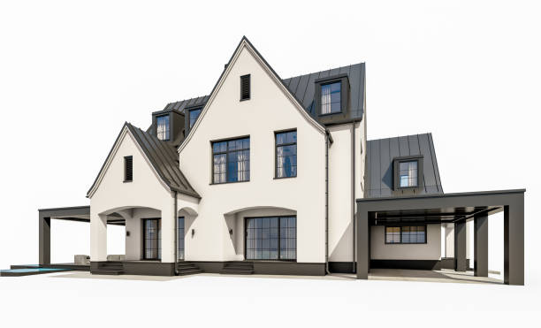 istock 3d rendering of white and black modern Tudor house isolated on white 1473272649