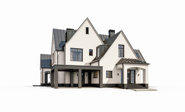 istock 3d rendering of white and black modern Tudor house isolated on white 1473272689
