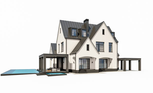 istock 3d rendering of white and black modern Tudor house isolated on white 1473272708