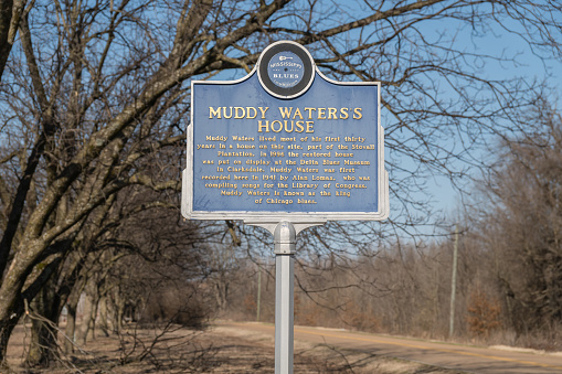 Clarksdale, MS, US-February 5, 2023: Sign marking birthplace of the iconic Delta Blues musician Muddy Waters.