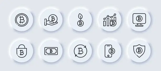 Vector illustration of Euro set icon. Money transfer, transaction, trade, exchange, currency, dollar bill, coin, cent, cash, cashless payment, arrow, bag, send salary. Neomorphism style. Vector line icon for Advertising