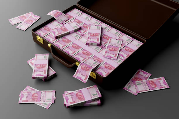istock Indian Money Rupee 2000 Currency Notes in a Briefcase - 3D Illustration Render 1473280373