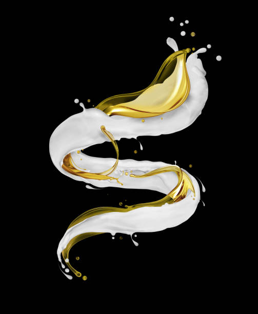 istock Milk and oily splashes in a twisted shape isolated on black background 1473281750