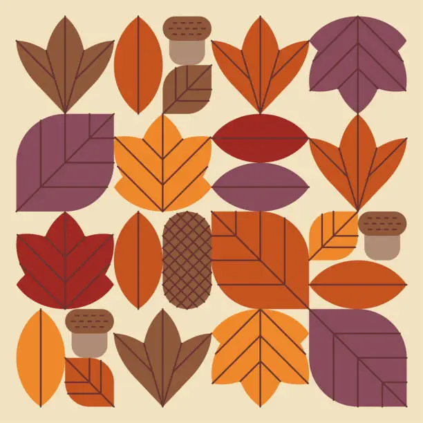 Vector illustration of Geometric autumn leaf graphics