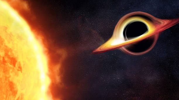 istock Black hole with big Sun in deep space. Realistic science fiction art. Elements of this image furnished by NASA. 1473284740