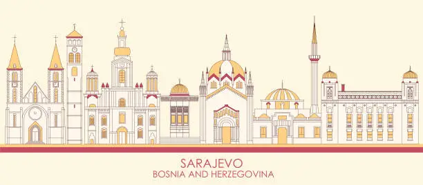 Vector illustration of Cartoon Skyline panorama of City of Sarajevo, Bosnia And Herzegovina