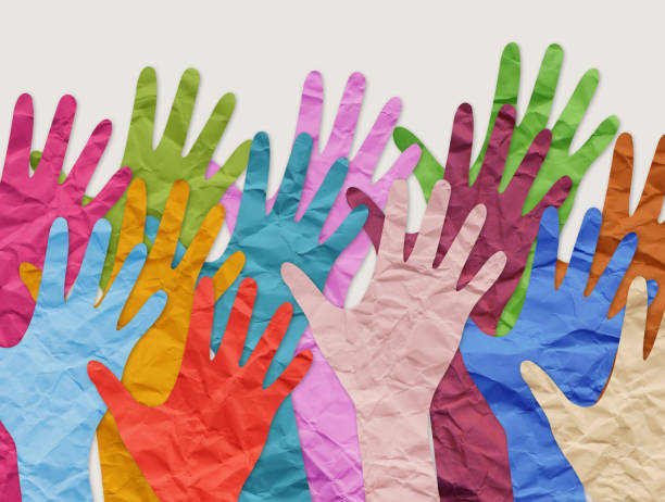 Collage of colorful paper hands as symbol of diversity and inclusion. Collage of the colorful paper hands as symbol of diversity and inclusion. multiculturalism stock pictures, royalty-free photos & images