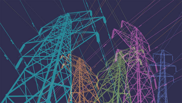 Electricity Pylons vector art illustration