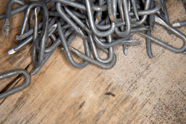 heavy barbed wire staples used for attaching wire to post or other wood surface