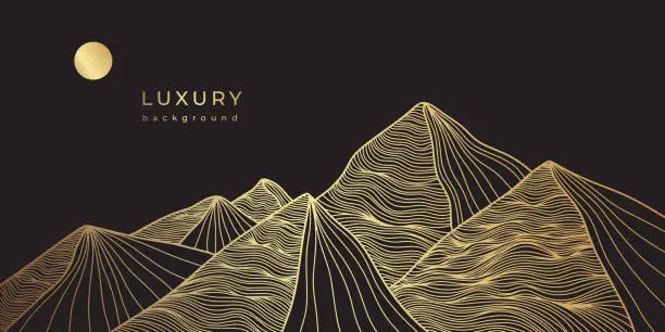 Vector illustration of Luxury linear golden mountains.