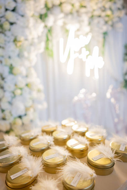 istock Decorating the wedding room with lights and gift boxes . 1473312022