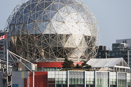 Vancouver, British Columbia, Canada, August 25, 2018: The Telus World of Science Museum - was built for Expo 86 and has remained a unique part of the Vancouver Skyline