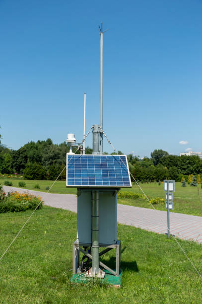 istock Weather station with solar panels shows weather forecast 1473316816