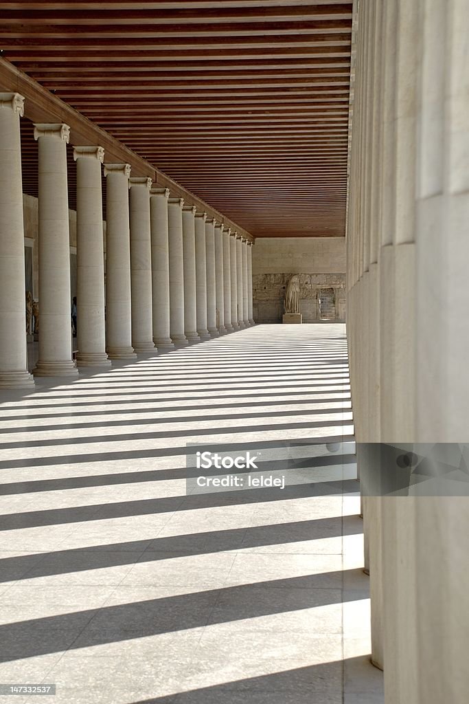 Ancient Now Ancient Agora. Ancient greek stoa. Column arcade. Abstract Stock Photo