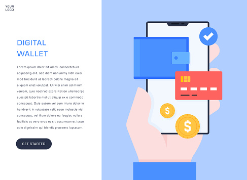 Digital Wallet, Electronic Banking, Mobile Payment Concepts Flat Design Illustration. Mobile phone screen concept.