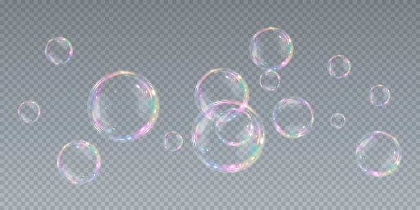 illustrations, cliparts, dessins animés et icônes de collection de bulles de savon réalistes. les bulles sont situées sur un fond transparent. bulle de savon volant vectoriel. bulle eau bulle de verre réaliste. - water drop bubble bubble wand