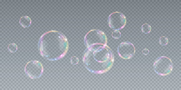 ilustrações, clipart, desenhos animados e ícones de coleção de bolhas de sabão realistas. as bolhas estão localizadas em um fundo transparente. vector voador bolha de sabão. bolha de vidro de água bolha realista. - bubble wand