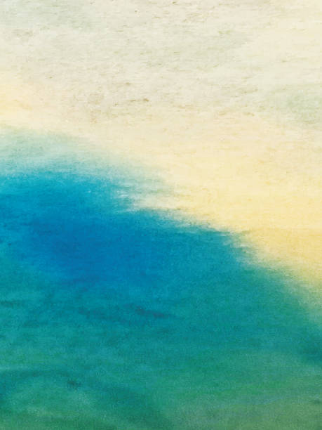 abstrakter aquarellhintergrund. blau, weiß, gelb, beige... - green sky water wave stock-grafiken, -clipart, -cartoons und -symbole
