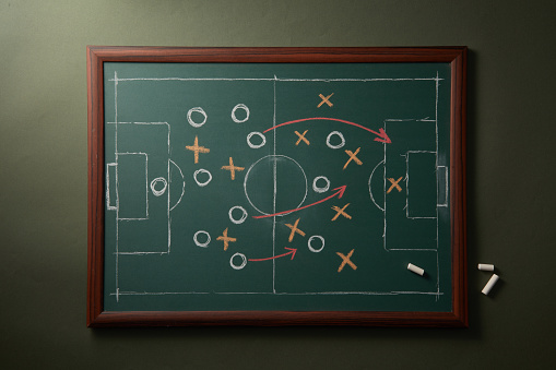 Football Strategy planning on black (green) board