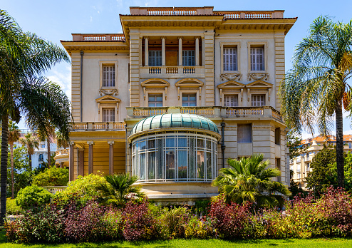 Nice, France - August 7, 2022: Villa Massena Musee art museum, palace and garden at Promenade des Anglais in historic Vieux Vieille Ville old town of Nice