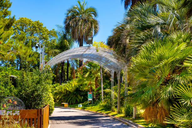 Parc Phoenix Park botanic and zoology garden with greenhouse and outdoor flora in Ouest Grand Arenas district of Nice in France stock photo