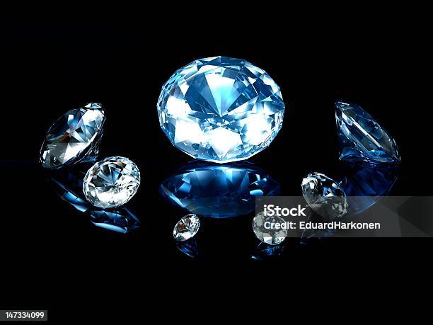 Azul Diamantes - Fotografias de stock e mais imagens de Diamante - Diamante, Fundo Preto, Azul Turquesa