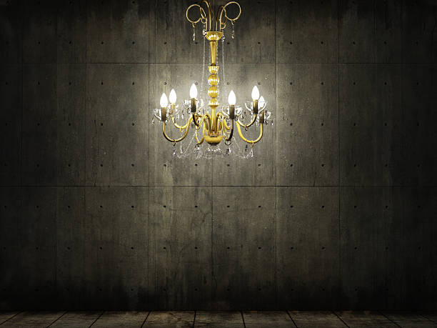 istock chandelier in dark grungy concrete room 147334207