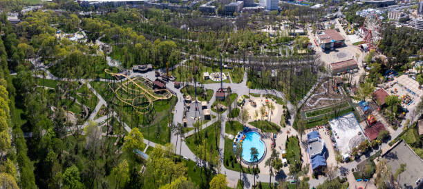 istock Aerial attractions panorama in Kharkiv city park 1473346529