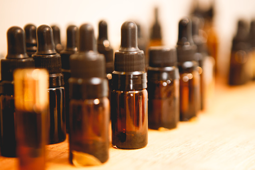 bottles of ingredients for natural perfumery