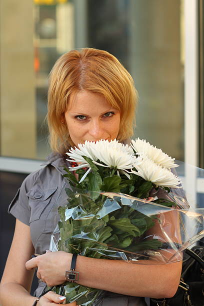 Woman and flower stock photo